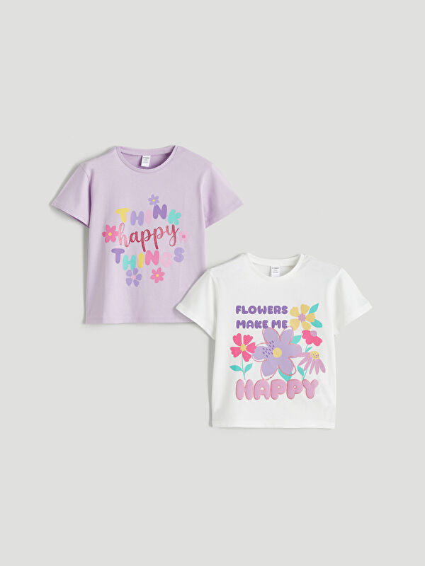 LCW Kids Girls' Floral Print T-Shirt 2 Pack