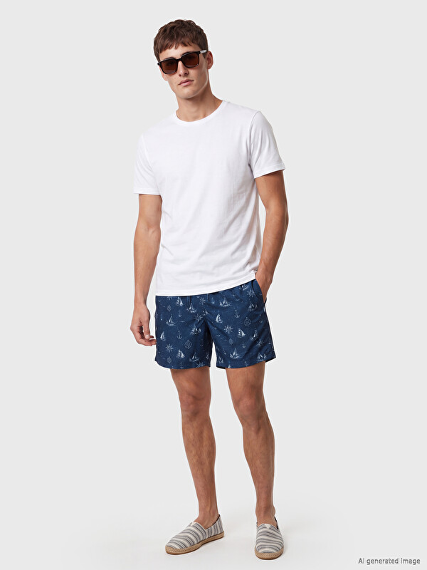 LCW SWIMWEAR Diz Hizası Boy Desenli Erkek Deniz Şortu