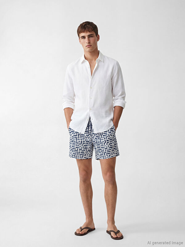LCW SWIMWEAR Diz Hizası Boy Desenli Erkek Deniz Şortu