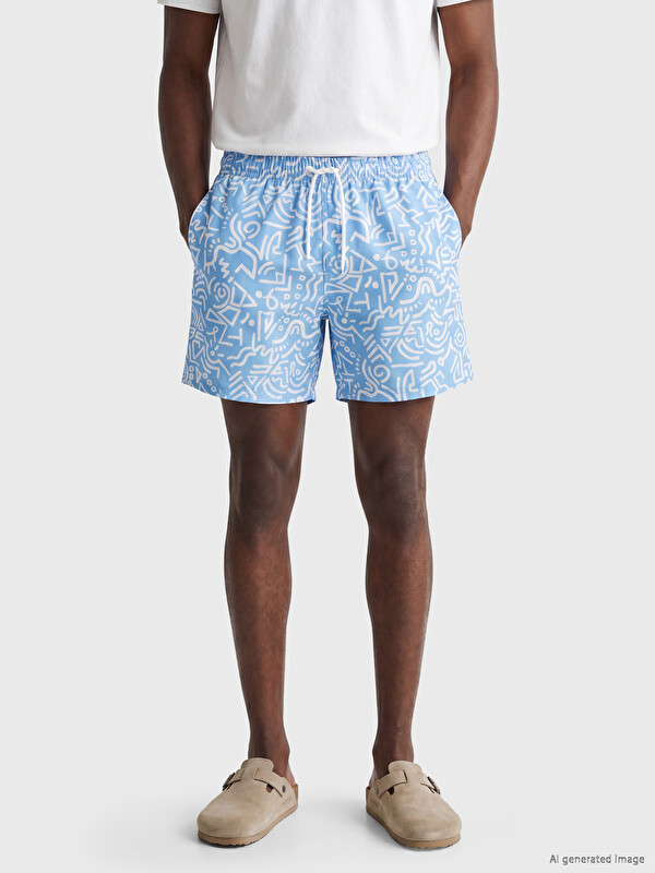 LCW SWIMWEAR Kısa Boy Desenli Erkek Deniz Şortu