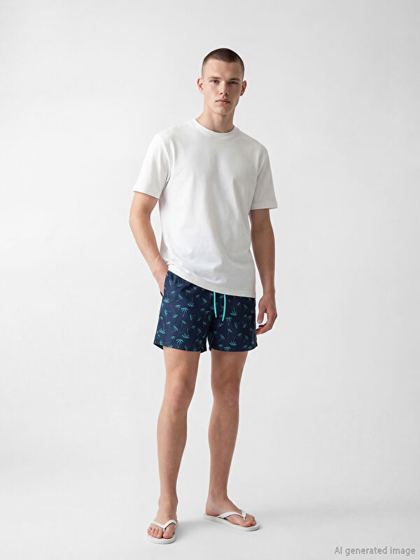 LCW SWIMWEAR Kısa Boy Palmiye Desenli Erkek Deniz Şortu