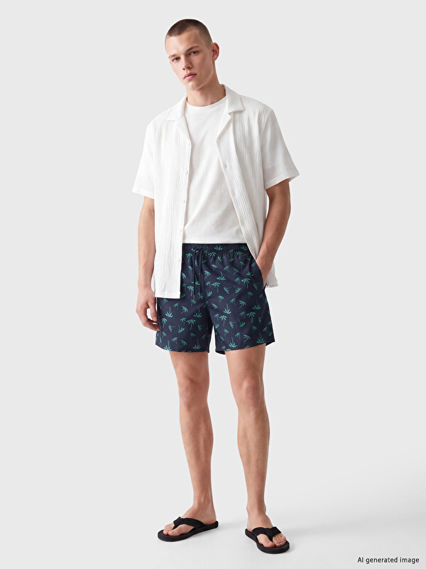 LCW SWIMWEAR Kısa Boy Palmiye Desenli Erkek Deniz Şortu