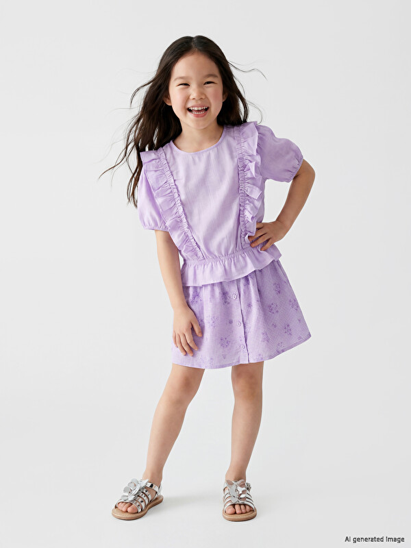 LCW Kids Frilled Floral Girls' Blouse and Shorts Set