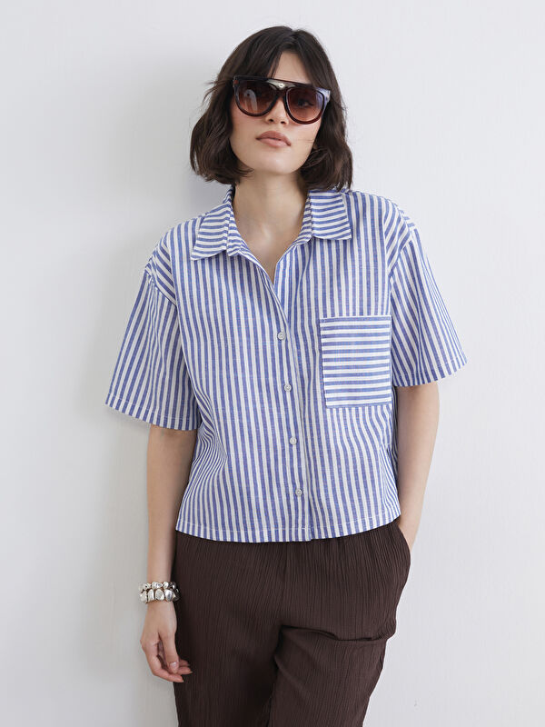 LCW Vision Gestreiftes Leinen-Look Damenhemd