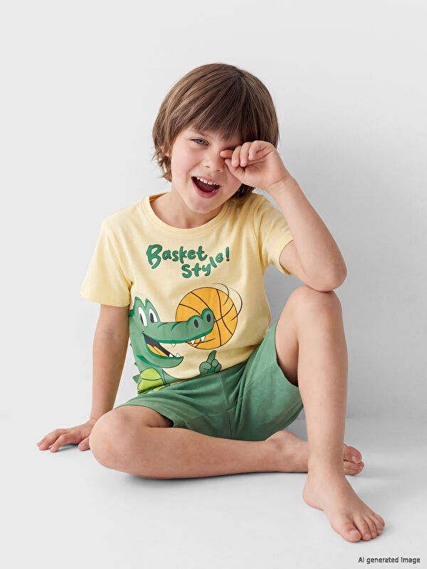 LCW Kids Crew Neck Boys' Shortie Pyjamas Set