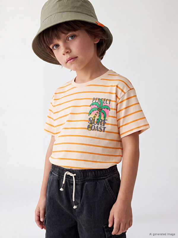 LCW Kids дөңгелек жағалы жолақты ұлдарға арналған футболка