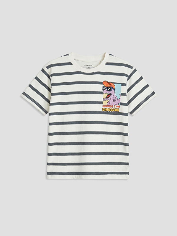 LCW Kids дөңгелек жағалы жолақты басылған ұлдарға арналған футболка