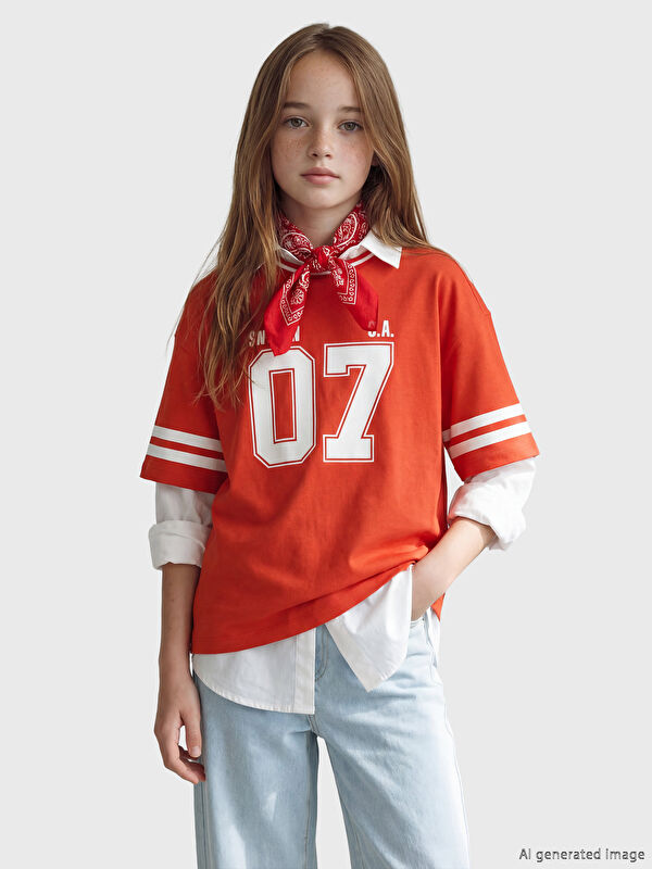 LCW Kids Bisiklet Yaka Kız Çocuk Baskılı Tişört