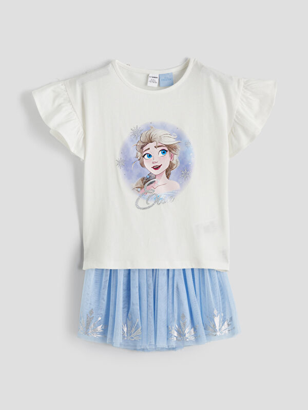LCW Kids Girls' Elsa Printed T-Shirt and Tulle Skirt