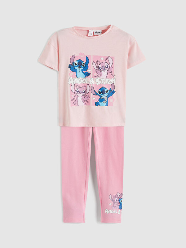 LCW Kids Stitch and Angel Printed Girl's T-Shirt and Leggings