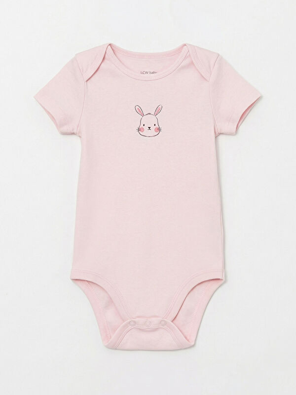 LCW baby Bisiklet Yaka Tavşan Baskılı Kız Bebek Çıtçıtlı Body	