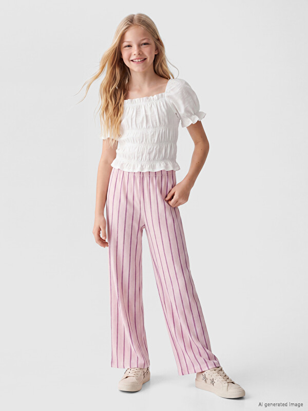 LCW Kids Elastic Waist Striped Girls' Sweatpants