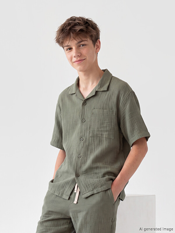 LCW Kids Kısa Kollu Müslin Erkek Çocuk Gömlek