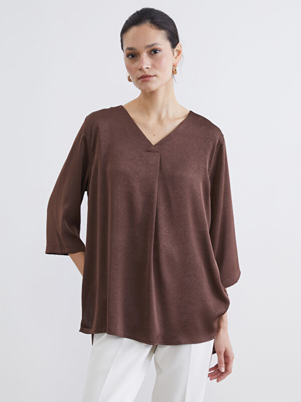LCW Modest V Neck Oversize Satin Women's Tunic