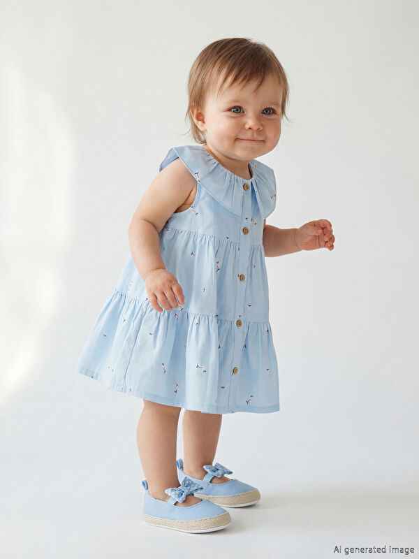 LCW baby Bebe Yaka Çiçekli Kız Bebek Elbise
