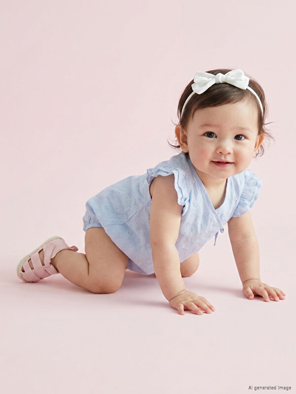 LCW baby Double Breasted Collar Embroidered Broderie Baby Girls' Jumpsuit