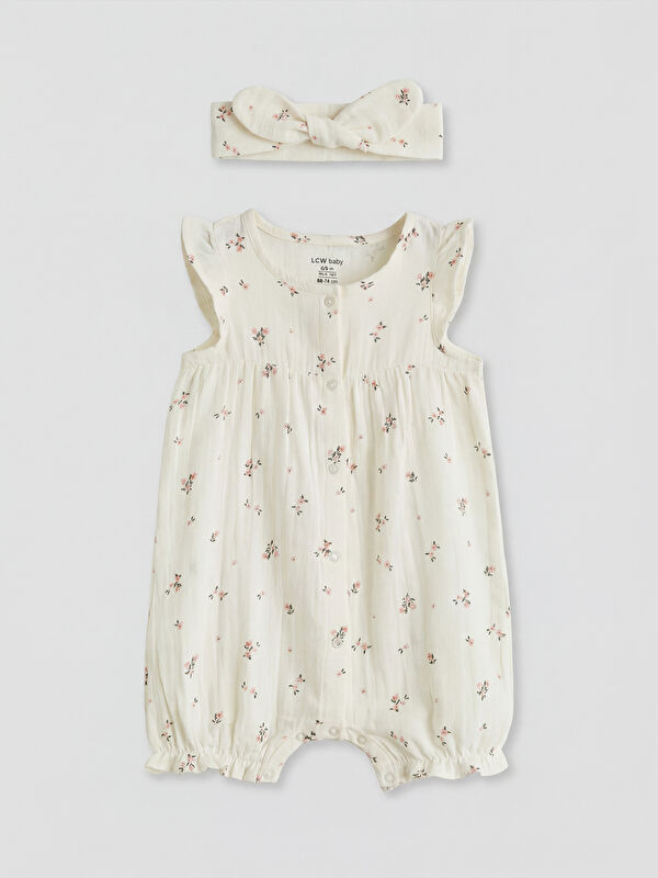 LCW baby Floral Baby Girls' Jumpsuit and Hairband