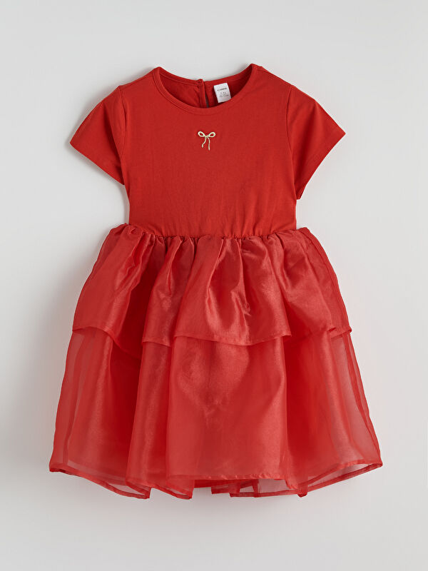 LCW Kids Crew Neck Embroidered Girl Baby Girls Jersey Dress