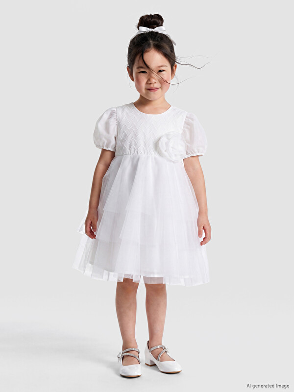 LCW Kids Balloon Sleeve Girls' Tulle Dress