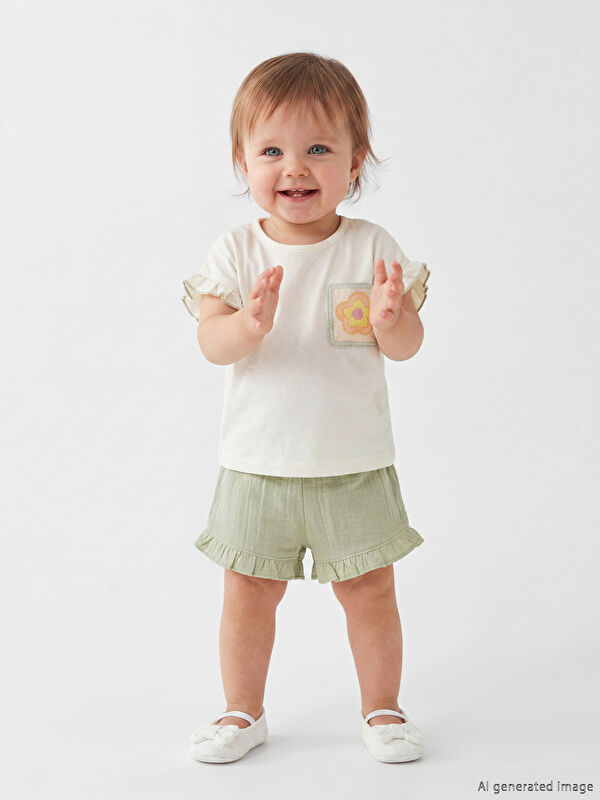 LCW baby Nakışlı ve Fırfır Detaylı Kız Bebek Takım