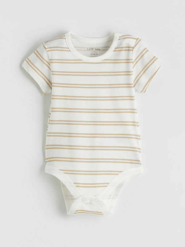 LCW baby Bisiklet Yaka Çizgili Erkek Bebek Çıtçıtlı Body