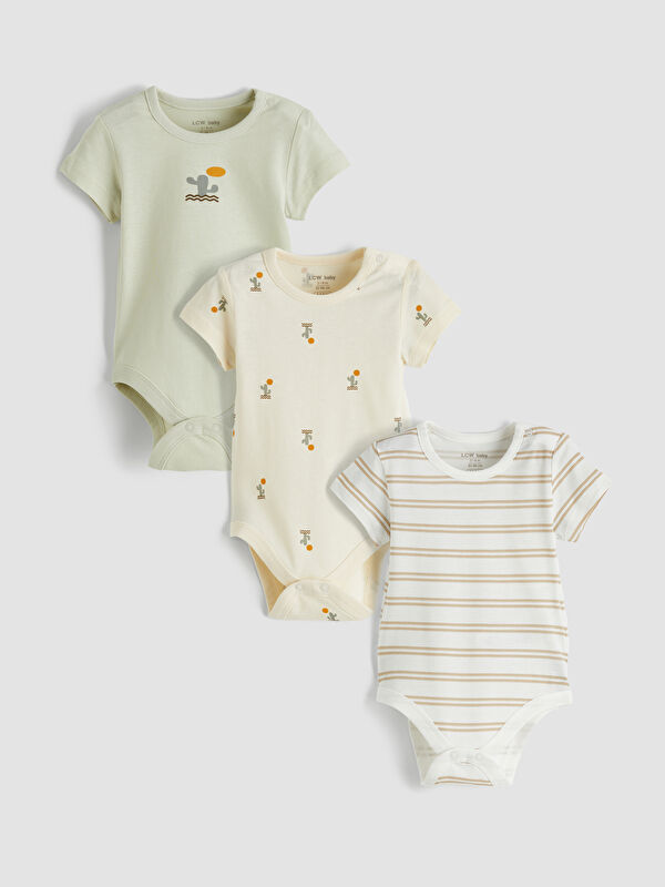 LCW baby Printed Baby Boys' Snap Bodysuit 3-Pack