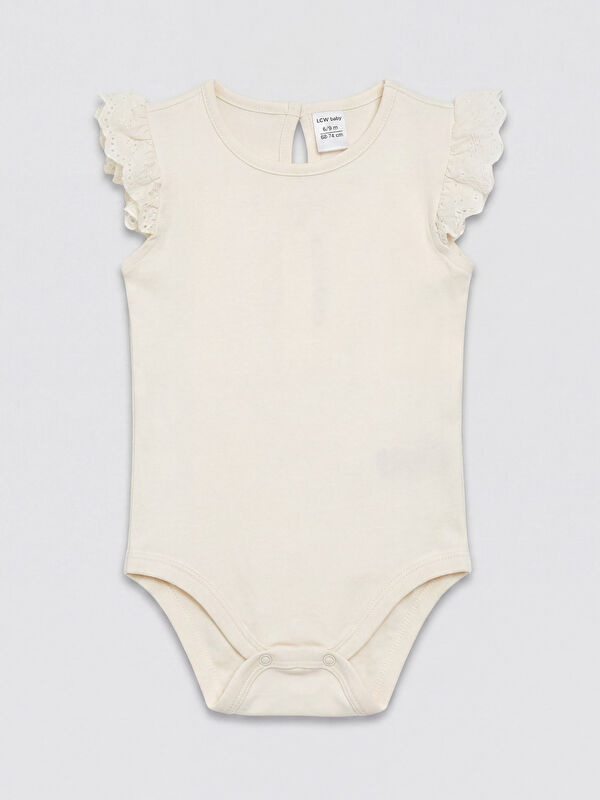 LCW baby Bisiklet Yaka Nakışlı Fırfırlı Kız Bebek Body
