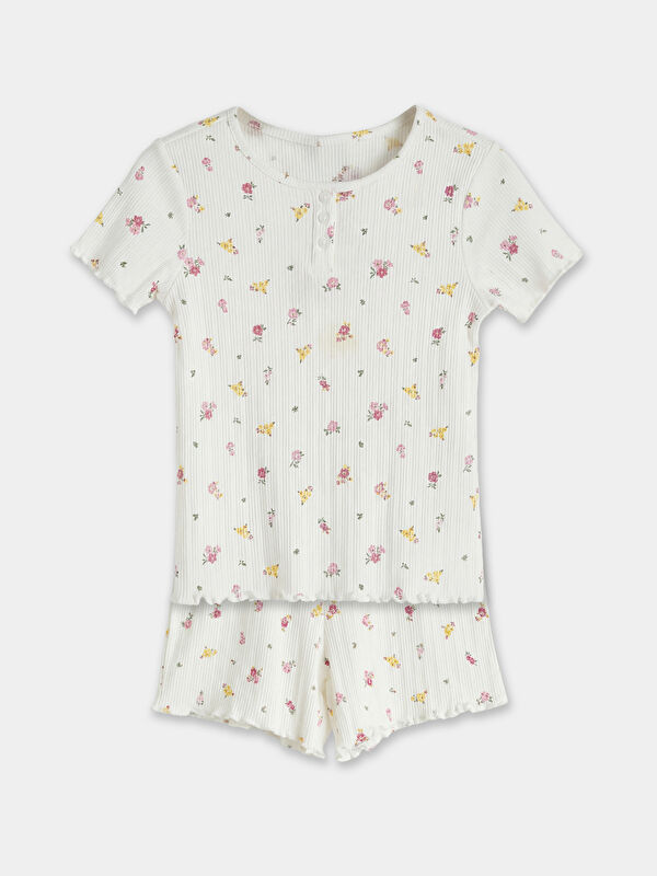 LCW Kids Bisiklet Yaka Desenli Kız Çocuk Şortlu Pijama Takımı