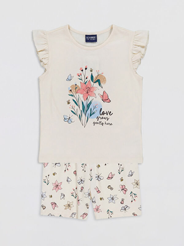 LCW Kids Bisiklet Yaka Kız Çocuk Şortlu Pijama Takımı