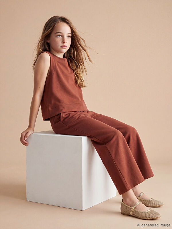 LCW Kids Keten Karışımlı Kız Çocuk Pantolon ve Bluz
