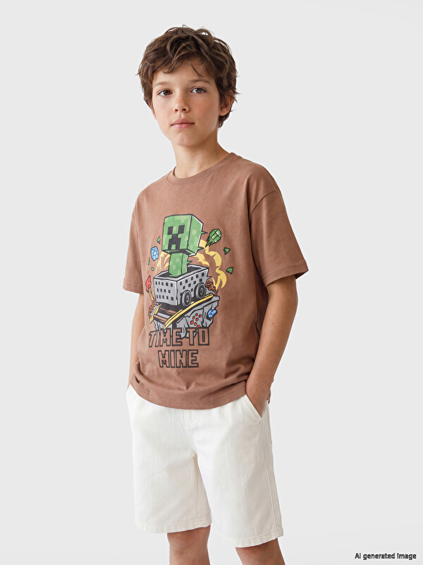 LCW Kids Minecraft Baskılı Erkek Çocuk Tişört