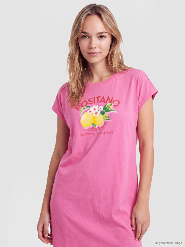 LCW DREAM Crew Neck Positano Printed Women's Nightdress