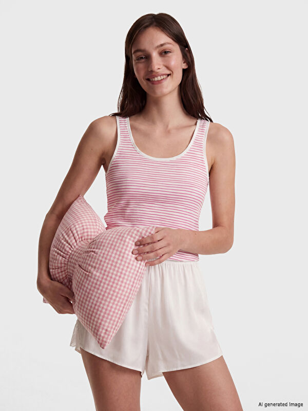 LCW DREAM U Yaka Çizgili Kadın Pijama Üst 2'li