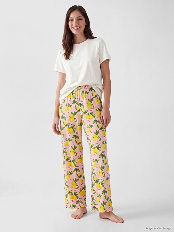 LCW DREAM Beli Lastikli Limon Desenli Kadın Pijama Altı