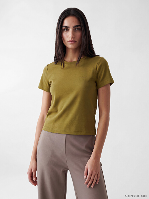 LCW Vision Crew Neck Embroidered Soft Touch Women's T-Shirt