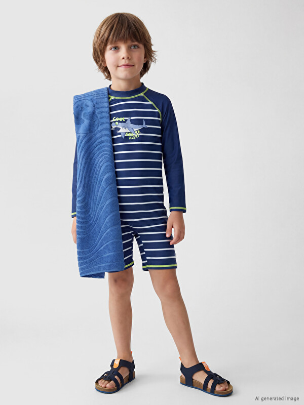 LCW Kids Çizgili Erkek Çocuk Tulum Mayo