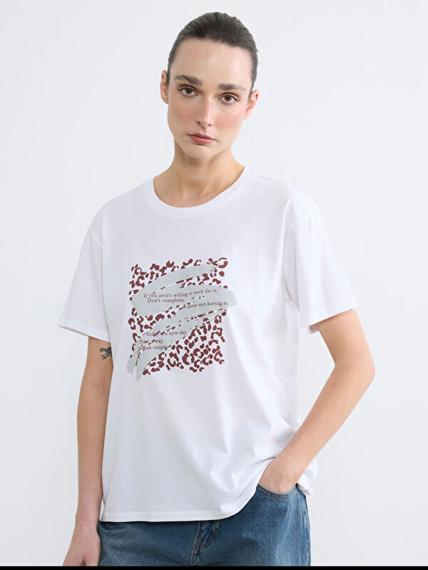 LC WAIKIKI Rundhalsausschnitt Bedrucktes Damen T-Shirt