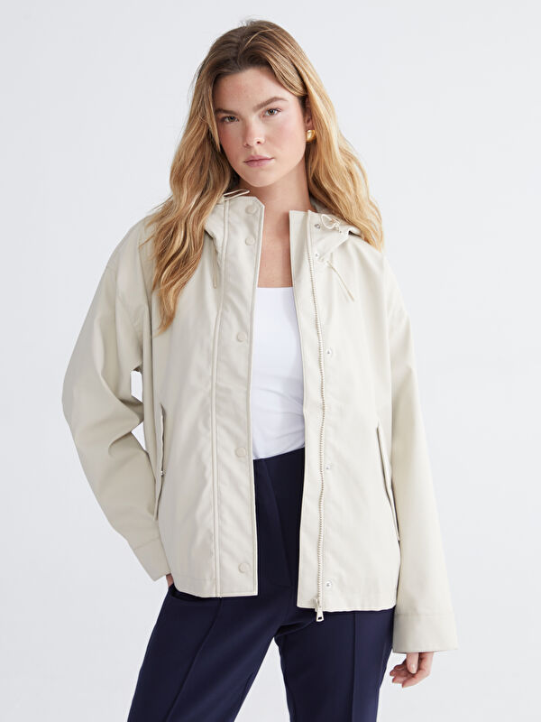 LCW Comfort Women's Oversized Faux Leather Raincoat with Hood