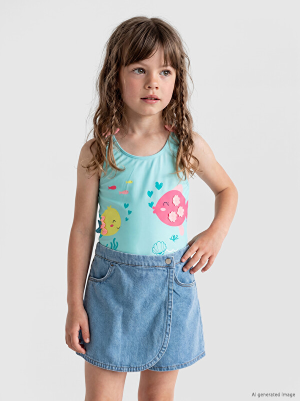 LCW Kids Desenli Kız Çocuk Mayo
