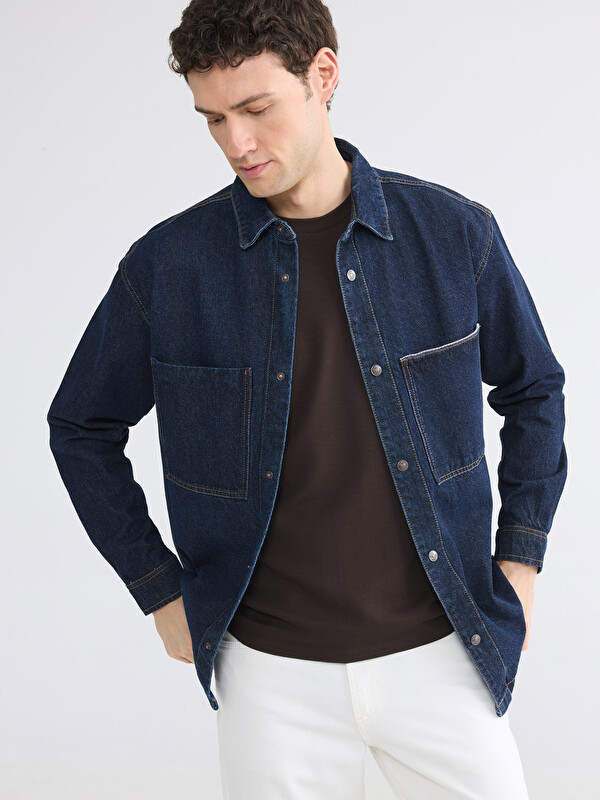 LCW Jeans მამაკაცები Მუქი Ლურჯი ჯინსის პერანგი
