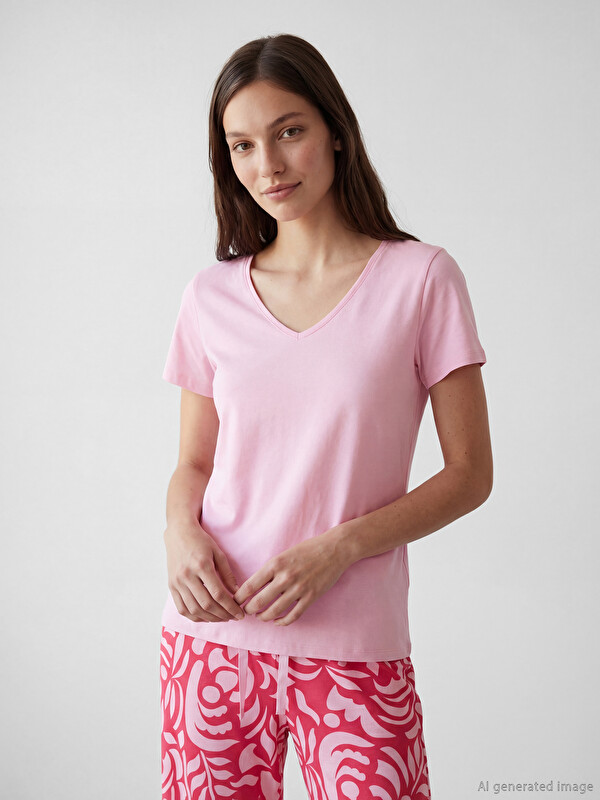 LCW DREAM V Yaka %100 Pamuklu Kadın Pijama Üst