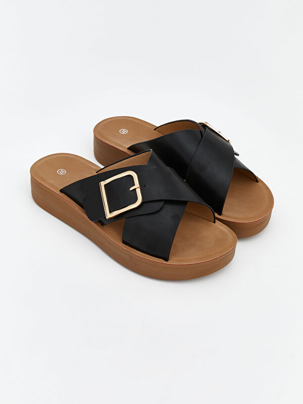 LCW STEPS Women's Leather-Look Slides
