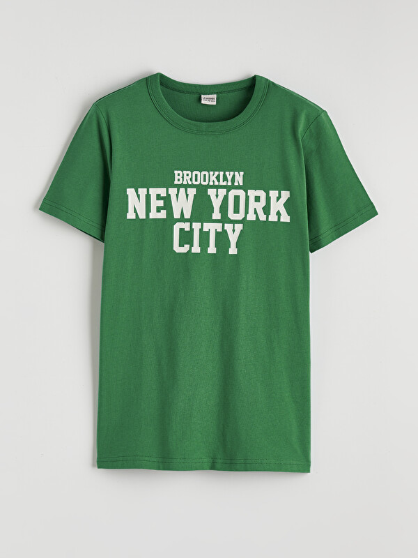 LCW Kids Bisiklet Yaka New York Baskılı Erkek Çocuk Tişört