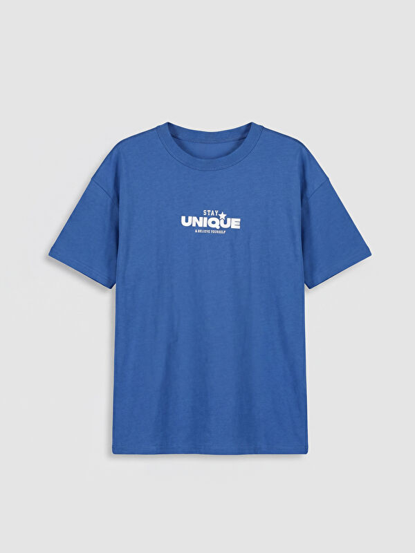 LCW Kids Bisiklet Yaka Slogan Baskılı Erkek Çocuk Tişört