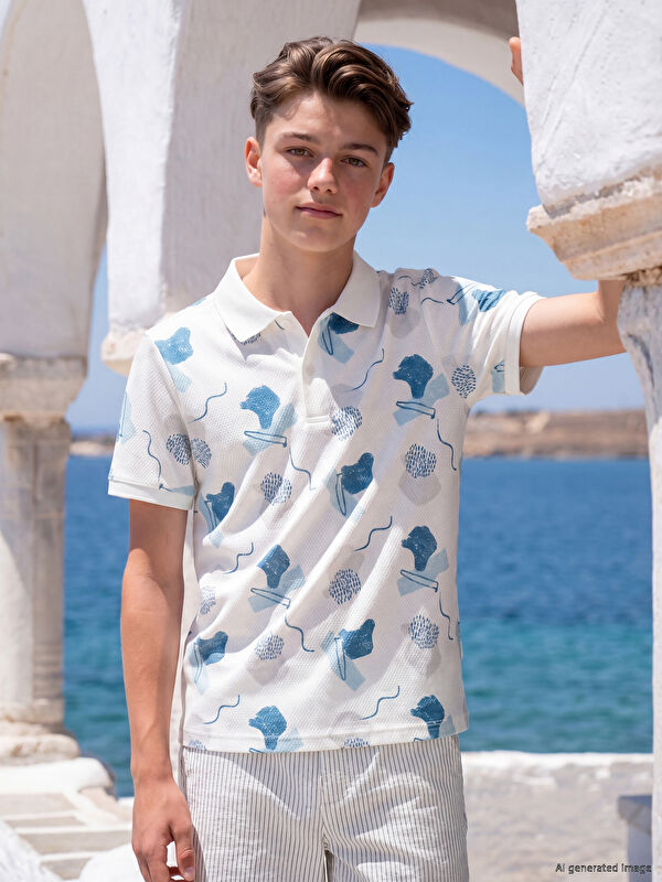 LCW Kids Polo Yaka Desenli Erkek Çocuk Tişört