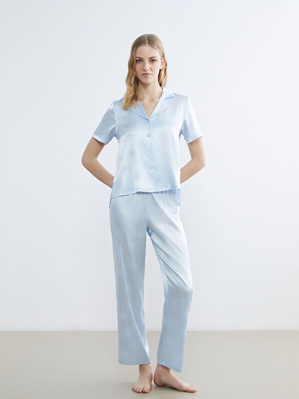LCW DREAM Gömlek Yaka Desenli Saten Kadın Pijama Takım