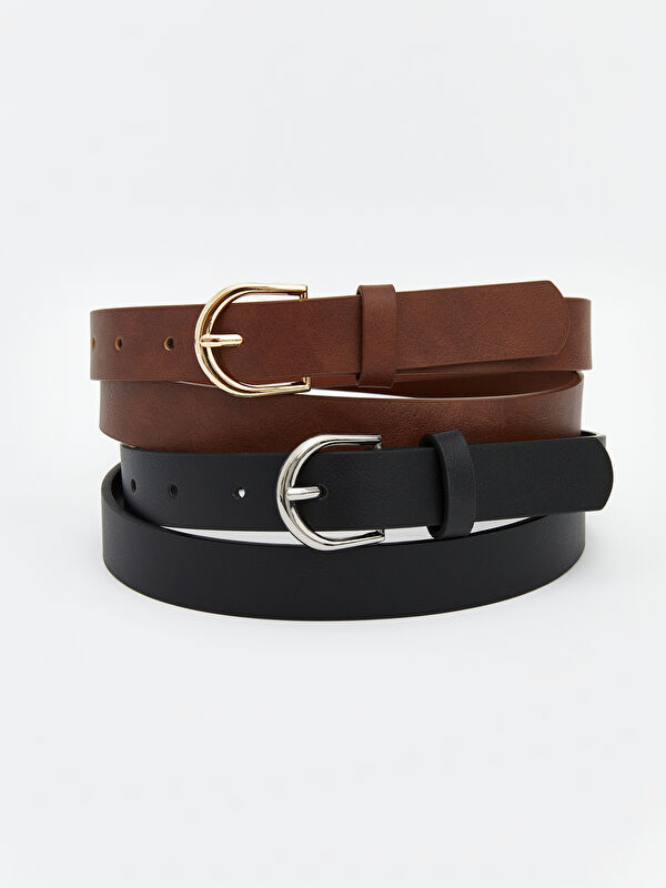 LCW ACCESSORIES Women's Faux Leather Belt Set of Two