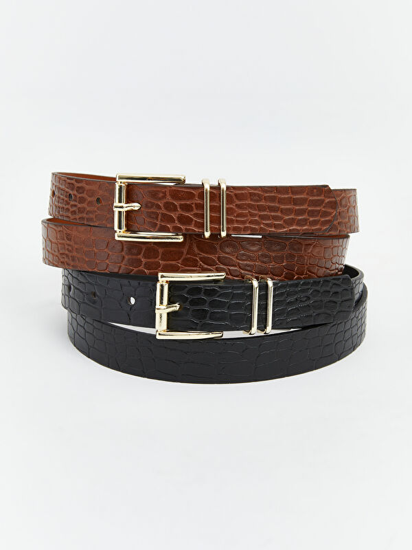 LCW ACCESSORIES Kroko Desenli Kadın Kemer 2'li