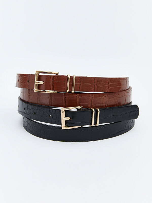 LCW ACCESSORIES Croc Effect Women's Belt 2 Pack