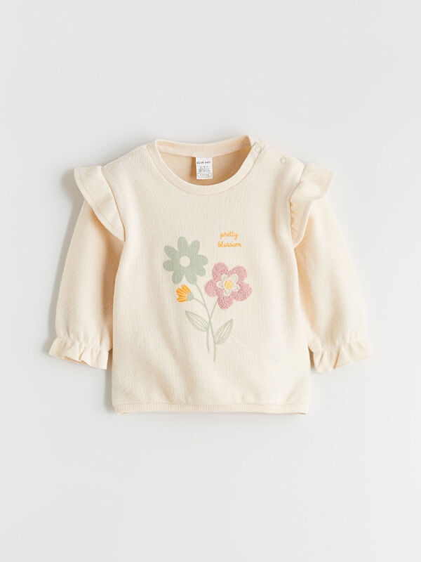 LC WAIKIKI Floral Print Baby Girls' Ruffled Sweatshirt